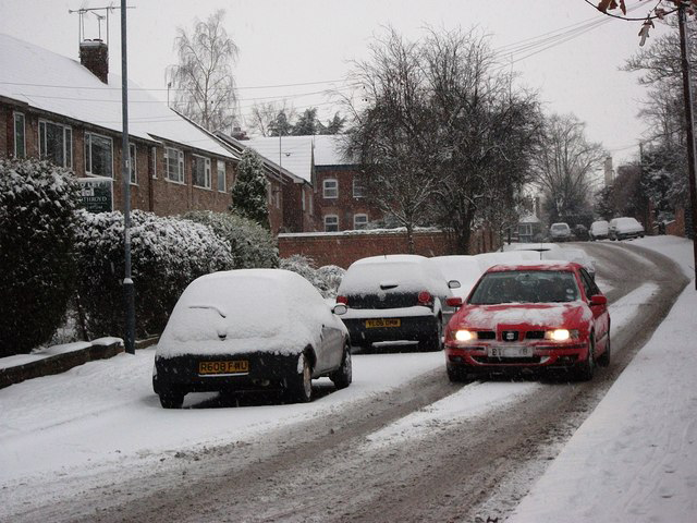 Cars in Snow on Residential Street